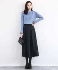 FKFDD64130 MK MICHEL KLEIN(MK ミッシェルクラン) 千鳥格子柄シフォンレイヤード風ハイゲージニット/洗える ブルー