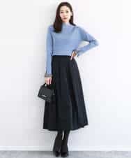 FKFDD64130 MK MICHEL KLEIN(MK ミッシェルクラン) 千鳥格子柄シフォンレイヤード風ハイゲージニット/洗える ブルー