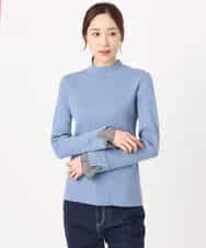 FKFDD64130 MK MICHEL KLEIN(MK ミッシェルクラン) 千鳥格子柄シフォンレイヤード風ハイゲージニット/洗える ブルー