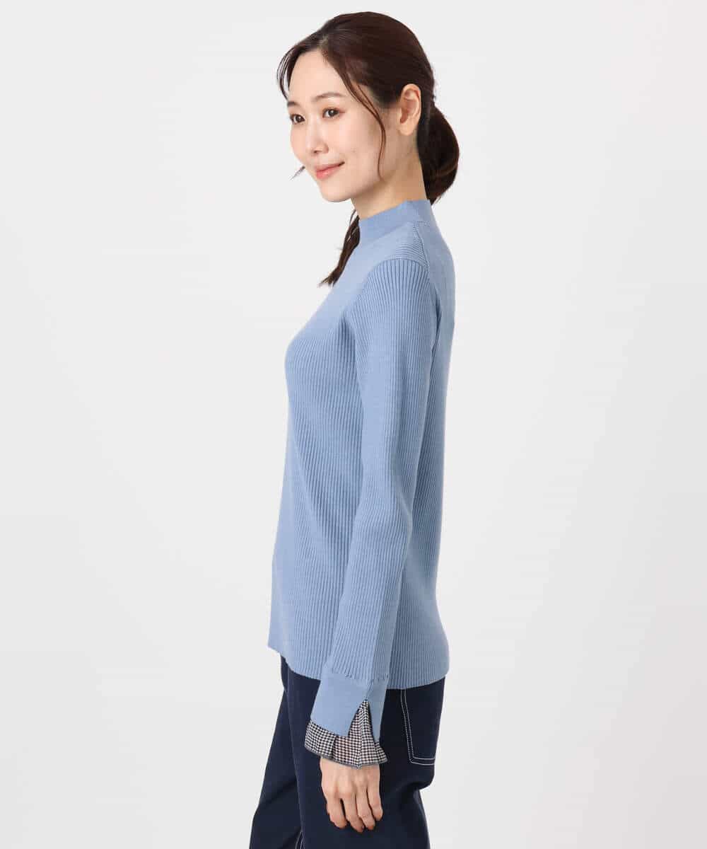 FKFDD64130 MK MICHEL KLEIN(MK ミッシェルクラン) 千鳥格子柄シフォンレイヤード風ハイゲージニット/洗える ブルー