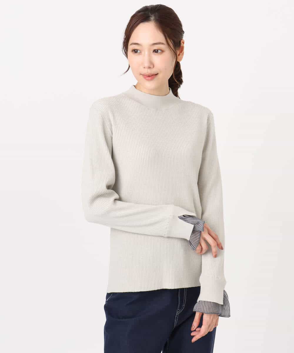 FKFDD64130 MK MICHEL KLEIN(MK ミッシェルクラン) 千鳥格子柄シフォンレイヤード風ハイゲージニット/洗える ブルー