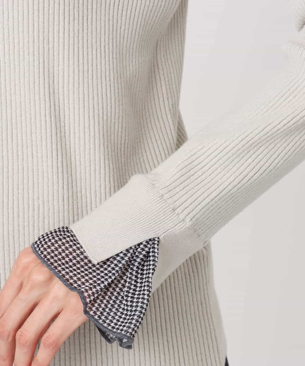 FKFDD64130 MK MICHEL KLEIN(MK ミッシェルクラン) 千鳥格子柄シフォンレイヤード風ハイゲージニット/洗える ブルー