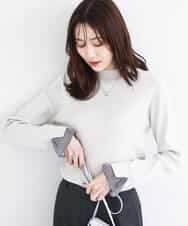 FKFDD64130 MK MICHEL KLEIN(MK ミッシェルクラン) 千鳥格子柄シフォンレイヤード風ハイゲージニット/洗える ライトグレー