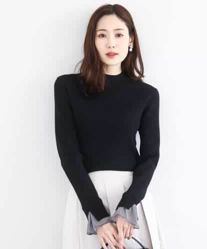 FKFDD64130 MK MICHEL KLEIN 千鳥格子柄シフォンレイヤード風ハイゲージニット/洗える