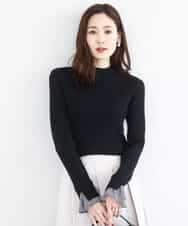 FKFDD64130 MK MICHEL KLEIN(MK ミッシェルクラン) 千鳥格子柄シフォンレイヤード風ハイゲージニット/洗える ブラック