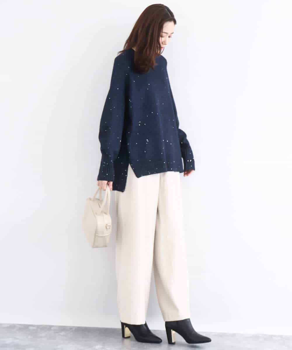 FKFDD65150 MK MICHEL KLEIN(MK ミッシェルクラン) ミニスパンコールキラキラニット/洗える ライトブルー