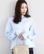 FKFDD66140 MK MICHEL KLEIN(MK ミッシェルクラン) シャドーボーダー調ドルマンニット/洗える ライトブルー