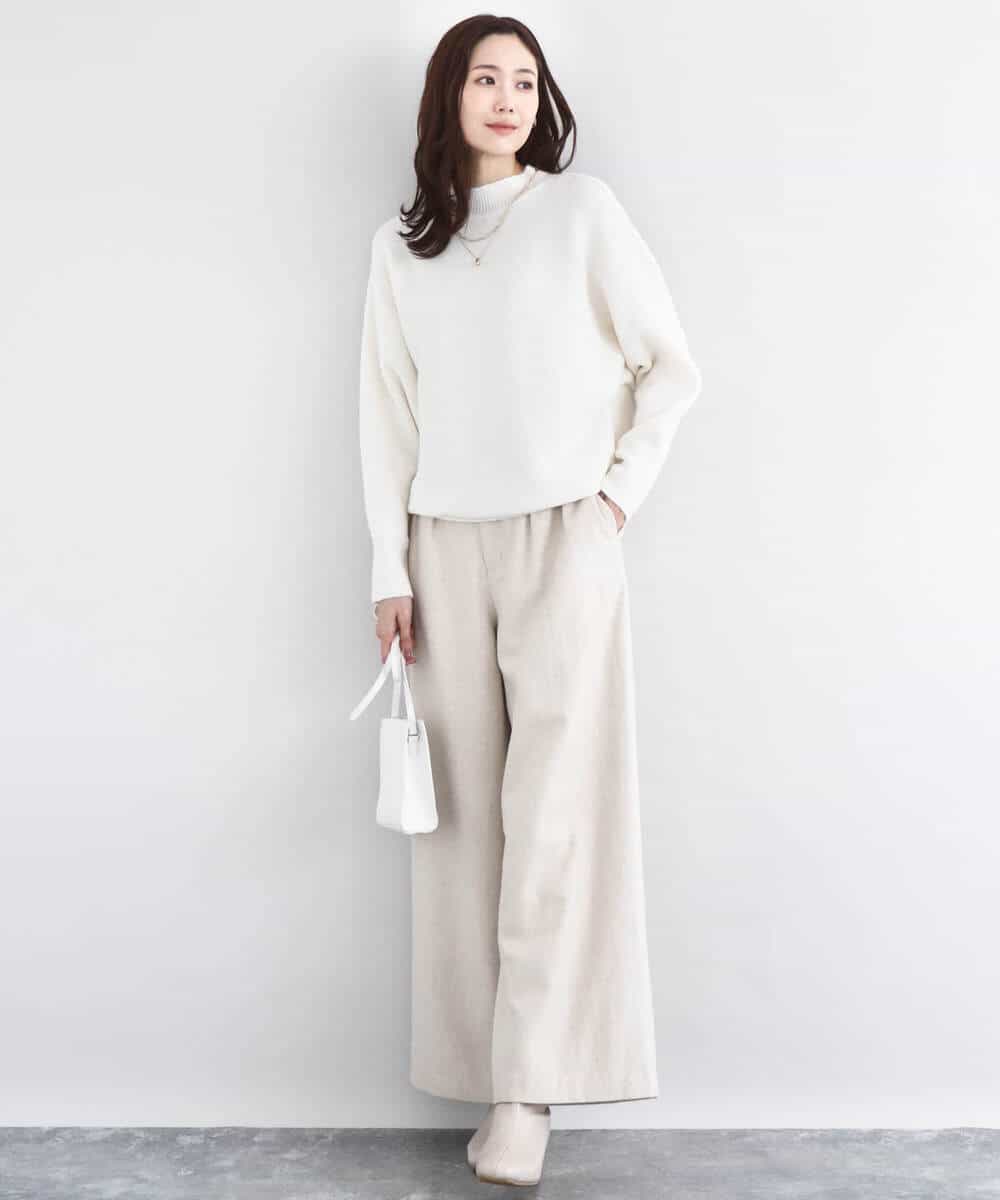 FKFDD66140 MK MICHEL KLEIN(MK ミッシェルクラン) シャドーボーダー調ドルマンニット/洗える ライトブルー