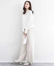 FKFDD66140 MK MICHEL KLEIN(MK ミッシェルクラン) シャドーボーダー調ドルマンニット/洗える ライトブルー