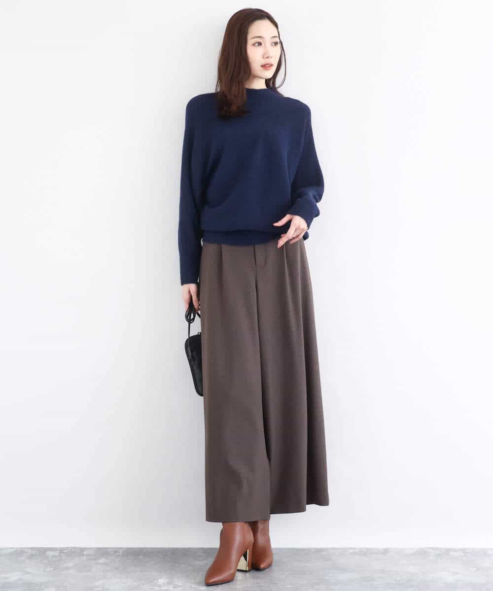 FKFDD66140 MK MICHEL KLEIN(MK ミッシェルクラン) シャドーボーダー調ドルマンニット/洗える ライトブルー