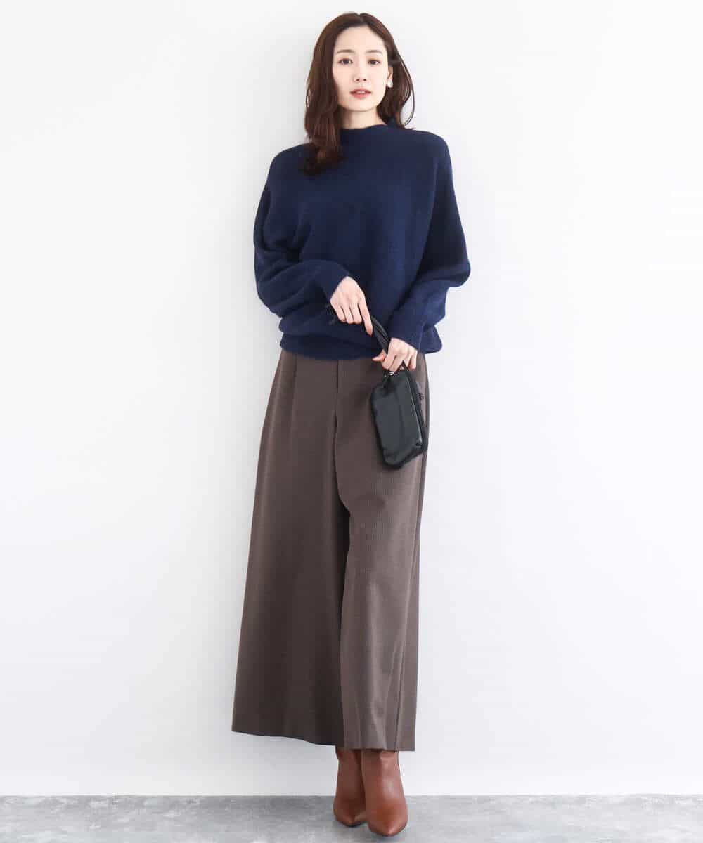 FKFDD66140 MK MICHEL KLEIN(MK ミッシェルクラン) シャドーボーダー調ドルマンニット/洗える ライトブルー