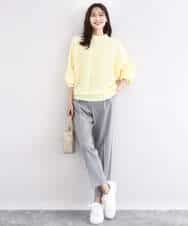 FKFDD66140 MK MICHEL KLEIN(MK ミッシェルクラン) シャドーボーダー調ドルマンニット/洗える ライトブルー