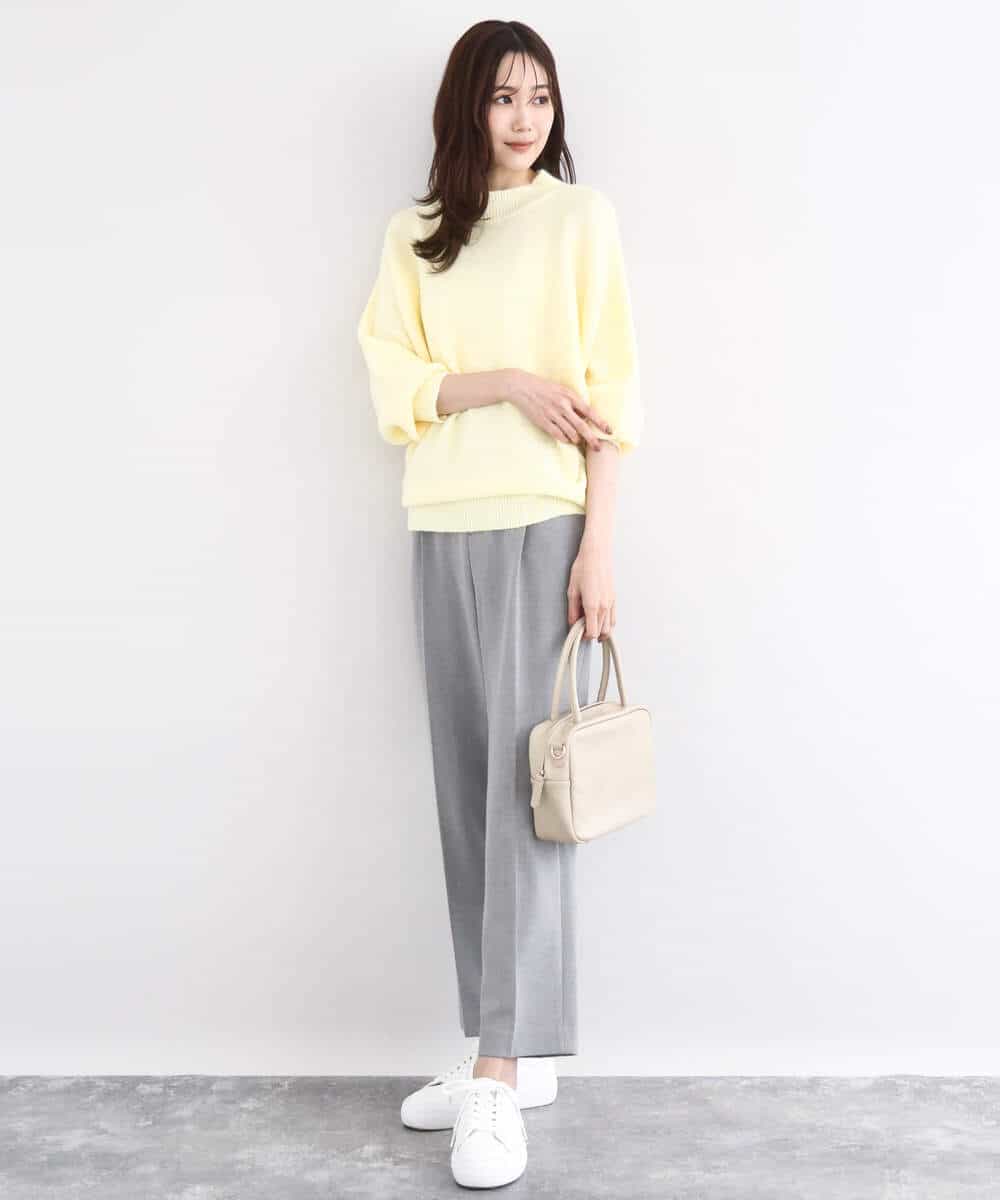 FKFDD66140 MK MICHEL KLEIN(MK ミッシェルクラン) シャドーボーダー調ドルマンニット/洗える ライトブルー