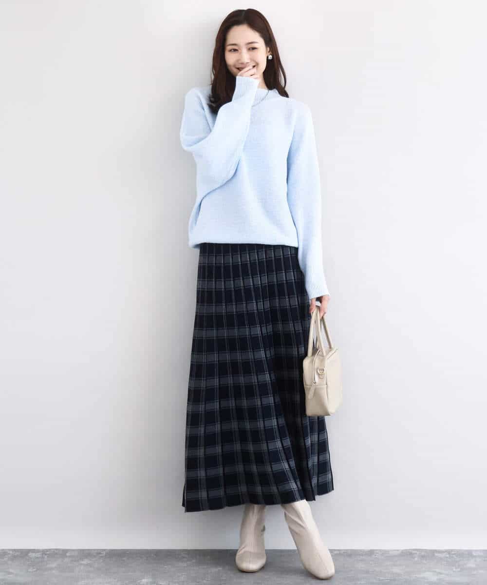 FKFDD66140 MK MICHEL KLEIN(MK ミッシェルクラン) シャドーボーダー調ドルマンニット/洗える ライトブルー