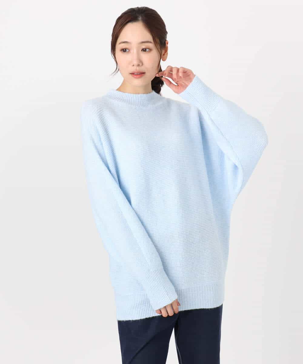 FKFDD66140 MK MICHEL KLEIN(MK ミッシェルクラン) シャドーボーダー調ドルマンニット/洗える ライトブルー