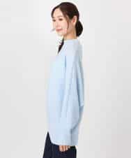 FKFDD66140 MK MICHEL KLEIN(MK ミッシェルクラン) シャドーボーダー調ドルマンニット/洗える ライトブルー