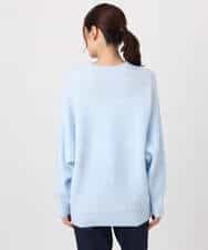 FKFDD66140 MK MICHEL KLEIN(MK ミッシェルクラン) シャドーボーダー調ドルマンニット/洗える ライトブルー