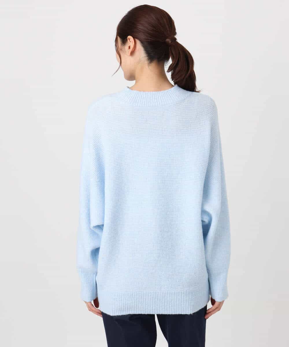FKFDD66140 MK MICHEL KLEIN(MK ミッシェルクラン) シャドーボーダー調ドルマンニット/洗える ライトブルー