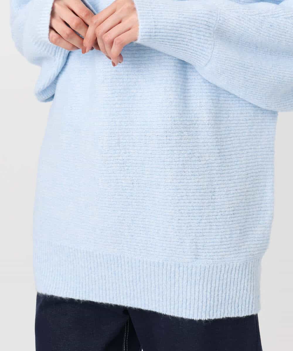 FKFDD66140 MK MICHEL KLEIN(MK ミッシェルクラン) シャドーボーダー調ドルマンニット/洗える ライトブルー