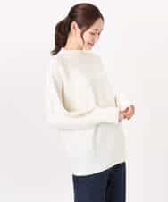 FKFDD66140 MK MICHEL KLEIN(MK ミッシェルクラン) シャドーボーダー調ドルマンニット/洗える ライトブルー