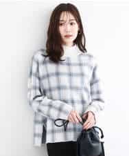 FKFDD67150 MK MICHEL KLEIN(MK ミッシェルクラン) チェック柄ニットプルオーバー/洗える ネイビー