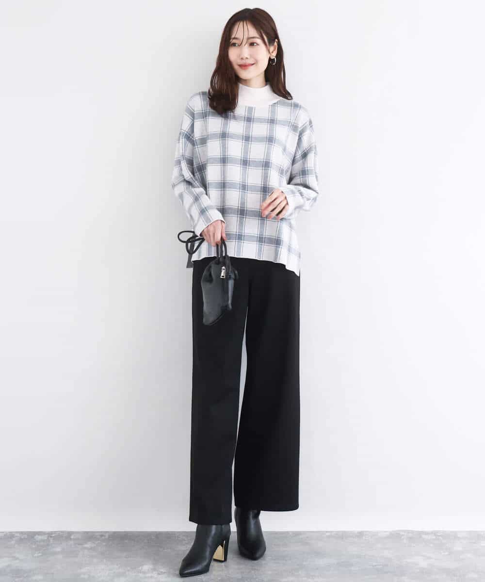 FKFDD67150 MK MICHEL KLEIN(MK ミッシェルクラン) チェック柄ニットプルオーバー/洗える ネイビー