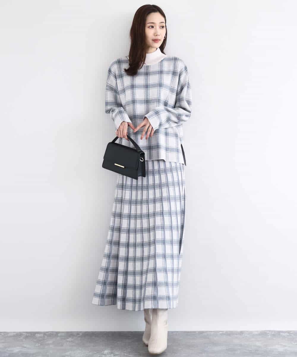 FKFDD67150 MK MICHEL KLEIN(MK ミッシェルクラン) チェック柄ニットプルオーバー/洗える ネイビー