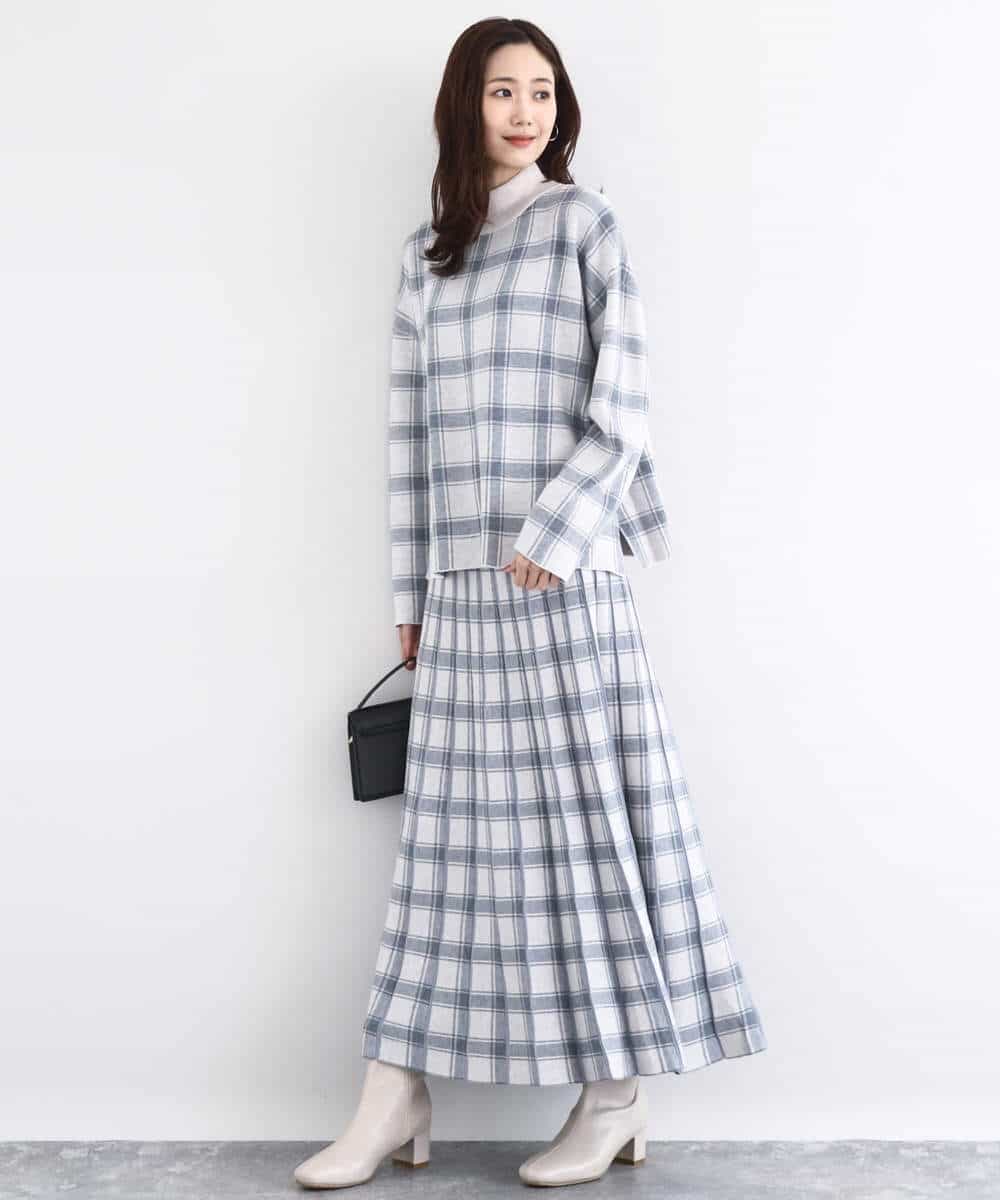 FKFDD67150 MK MICHEL KLEIN(MK ミッシェルクラン) チェック柄ニットプルオーバー/洗える ネイビー