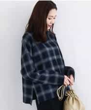 FKFDD67150 MK MICHEL KLEIN(MK ミッシェルクラン) チェック柄ニットプルオーバー/洗える ネイビー