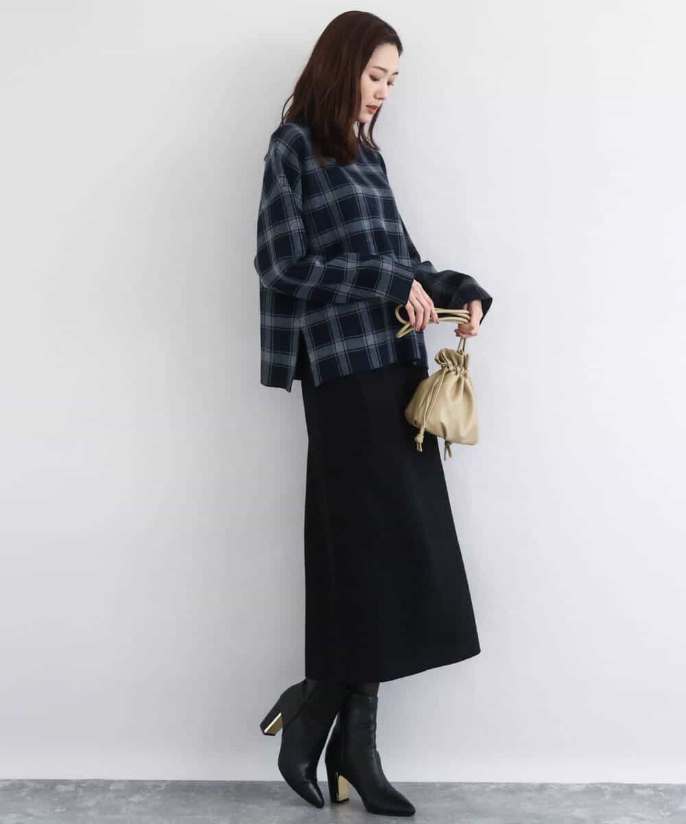 FKFDD67150 MK MICHEL KLEIN(MK ミッシェルクラン) チェック柄ニットプルオーバー/洗える ネイビー