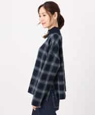 FKFDD67150 MK MICHEL KLEIN(MK ミッシェルクラン) チェック柄ニットプルオーバー/洗える ネイビー