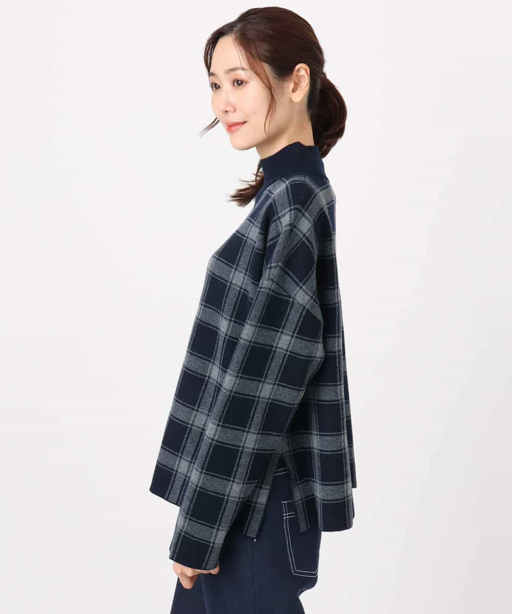 FKFDD67150 MK MICHEL KLEIN(MK ミッシェルクラン) チェック柄ニットプルオーバー/洗える ネイビー