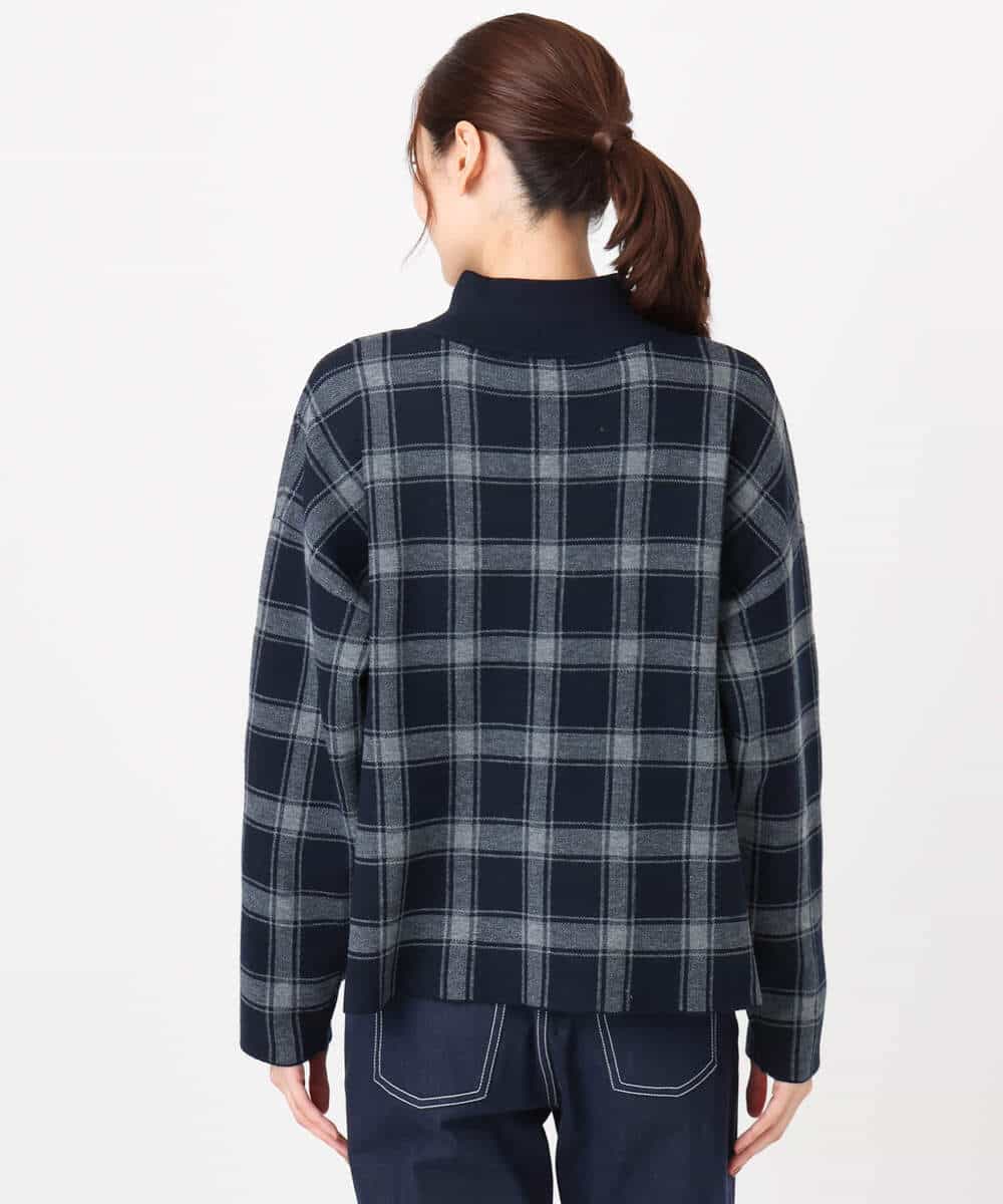 FKFDD67150 MK MICHEL KLEIN(MK ミッシェルクラン) チェック柄ニットプルオーバー/洗える ネイビー