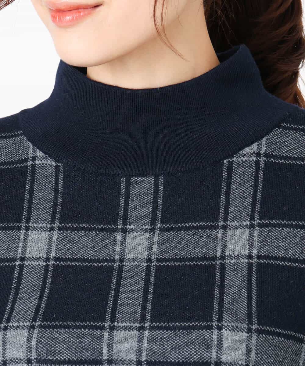 FKFDD67150 MK MICHEL KLEIN(MK ミッシェルクラン) チェック柄ニットプルオーバー/洗える ネイビー