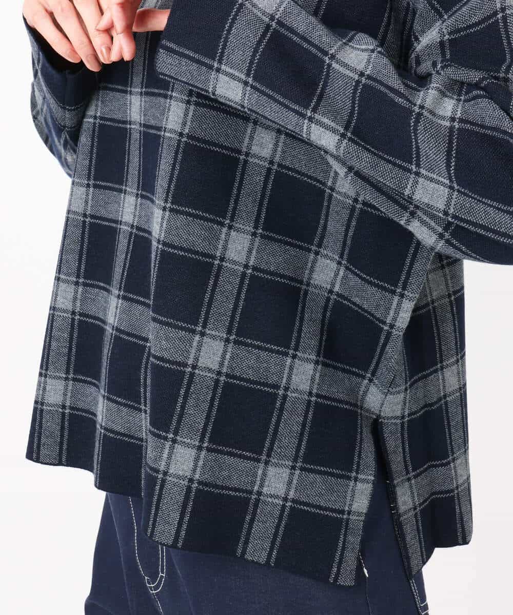 FKFDD67150 MK MICHEL KLEIN(MK ミッシェルクラン) チェック柄ニットプルオーバー/洗える ネイビー