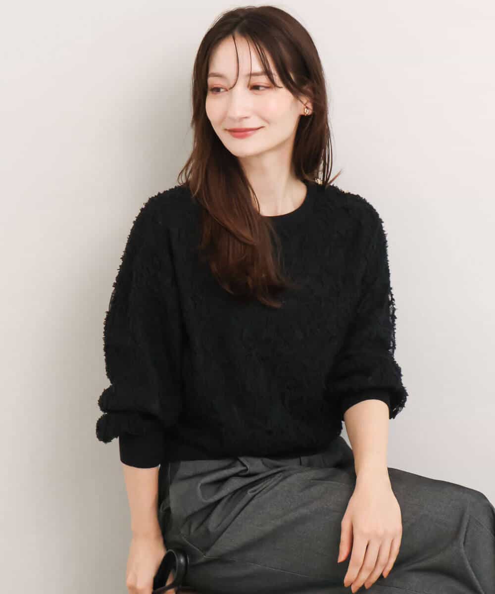 FKFDG61160 MK MICHEL KLEIN(MK ミッシェルクラン) [洗える]レースチュールデザインコットンニット ブラック