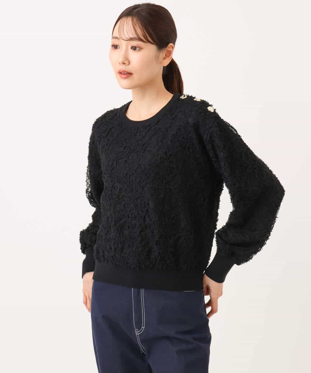 FKFDG61160 MK MICHEL KLEIN(MK ミッシェルクラン) [洗える]レースチュールデザインコットンニット ブラック