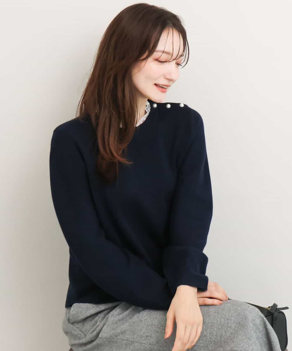 FKFDG65160 MK MICHEL KLEIN(MK ミッシェルクラン) [洗える]スムース編みパフスリーブニット ネイビー