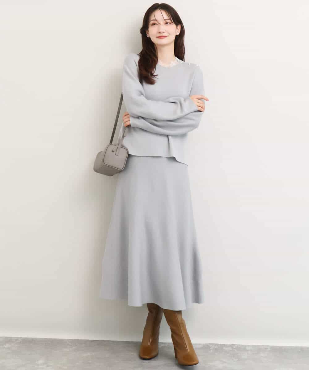 FKFDG65160 MK MICHEL KLEIN(MK ミッシェルクラン) [洗える]スムース編みパフスリーブニット ネイビー