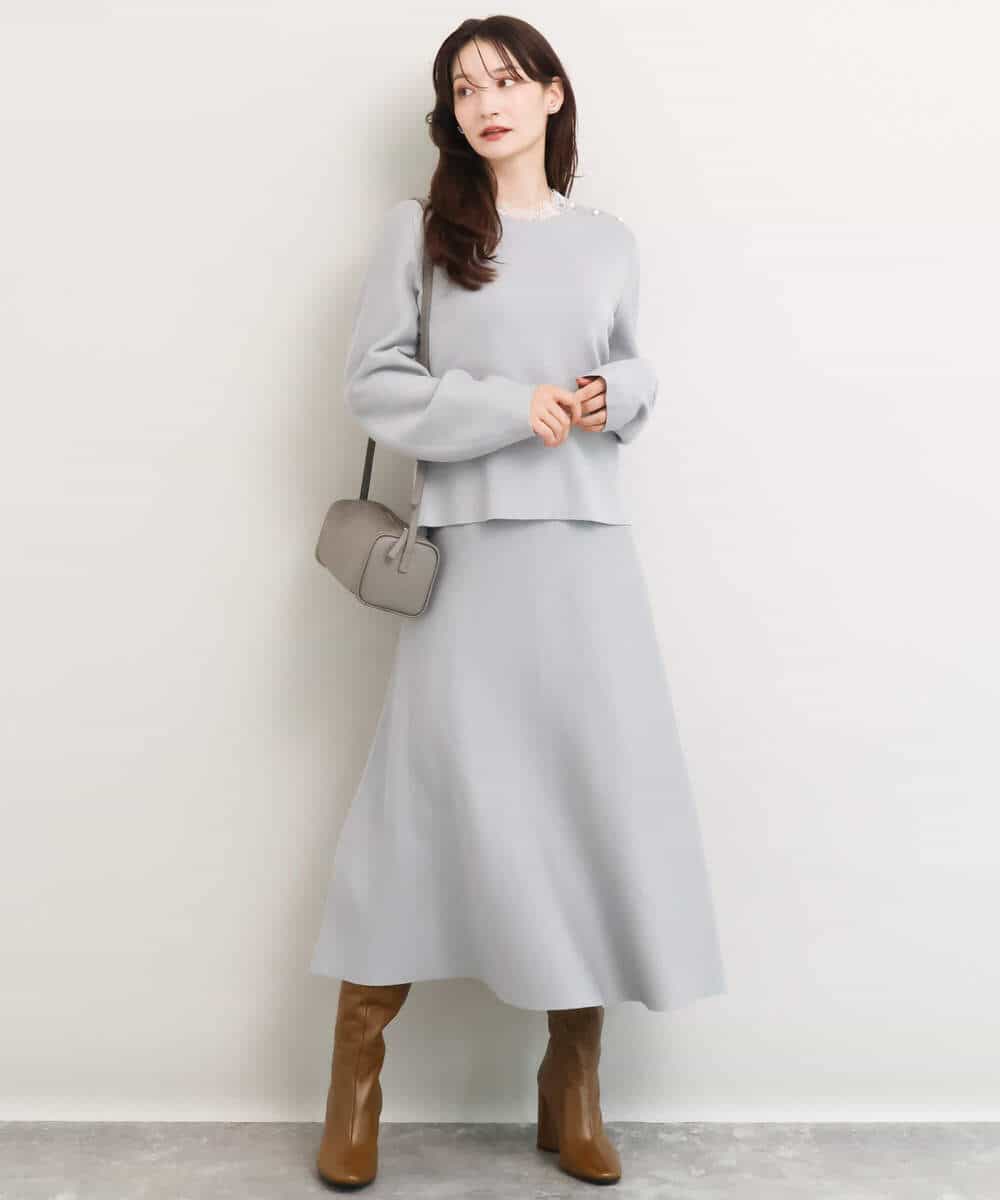 FKFDG65160 MK MICHEL KLEIN(MK ミッシェルクラン) [洗える]スムース編みパフスリーブニット ネイビー