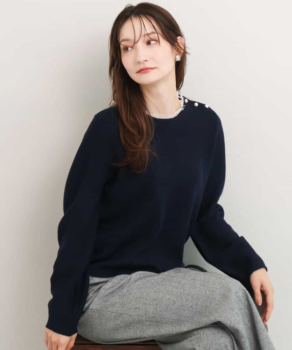 FKFDG65160 MK MICHEL KLEIN(MK ミッシェルクラン) [洗える]スムース編みパフスリーブニット ネイビー