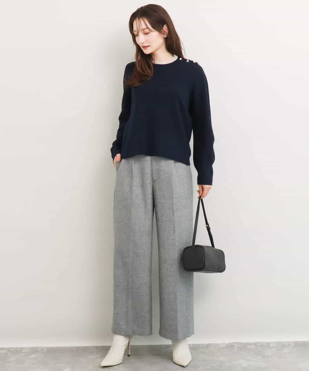 FKFDG65160 MK MICHEL KLEIN(MK ミッシェルクラン) [洗える]スムース編みパフスリーブニット ネイビー