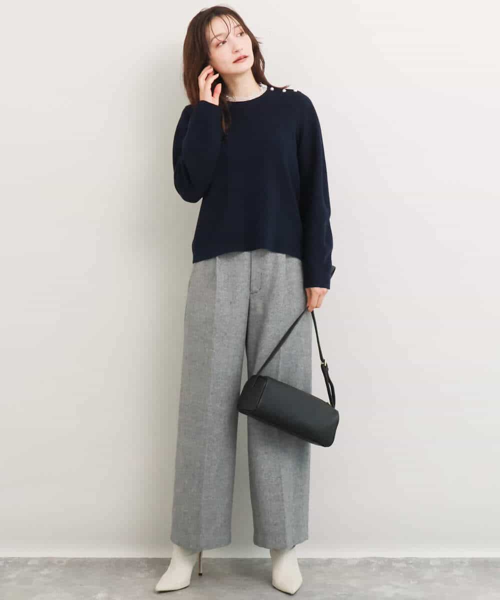 FKFDG65160 MK MICHEL KLEIN(MK ミッシェルクラン) [洗える]スムース編みパフスリーブニット ネイビー