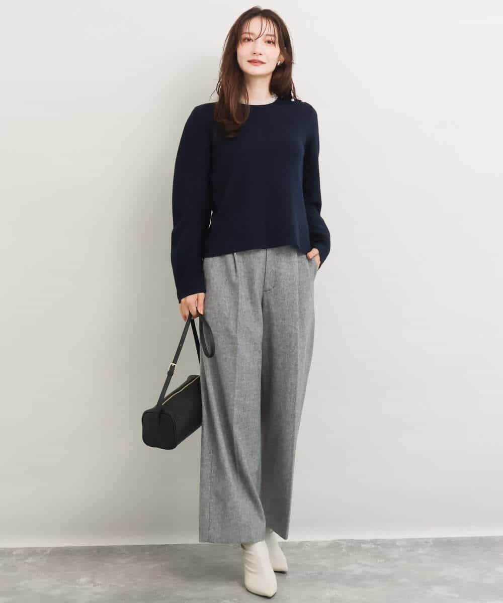 FKFDG65160 MK MICHEL KLEIN(MK ミッシェルクラン) [洗える]スムース編みパフスリーブニット ネイビー