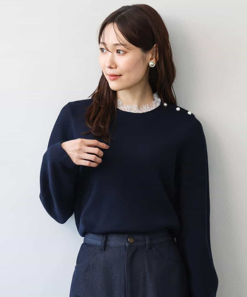 FKFDG65160 MK MICHEL KLEIN(MK ミッシェルクラン) [洗える]スムース編みパフスリーブニット ネイビー