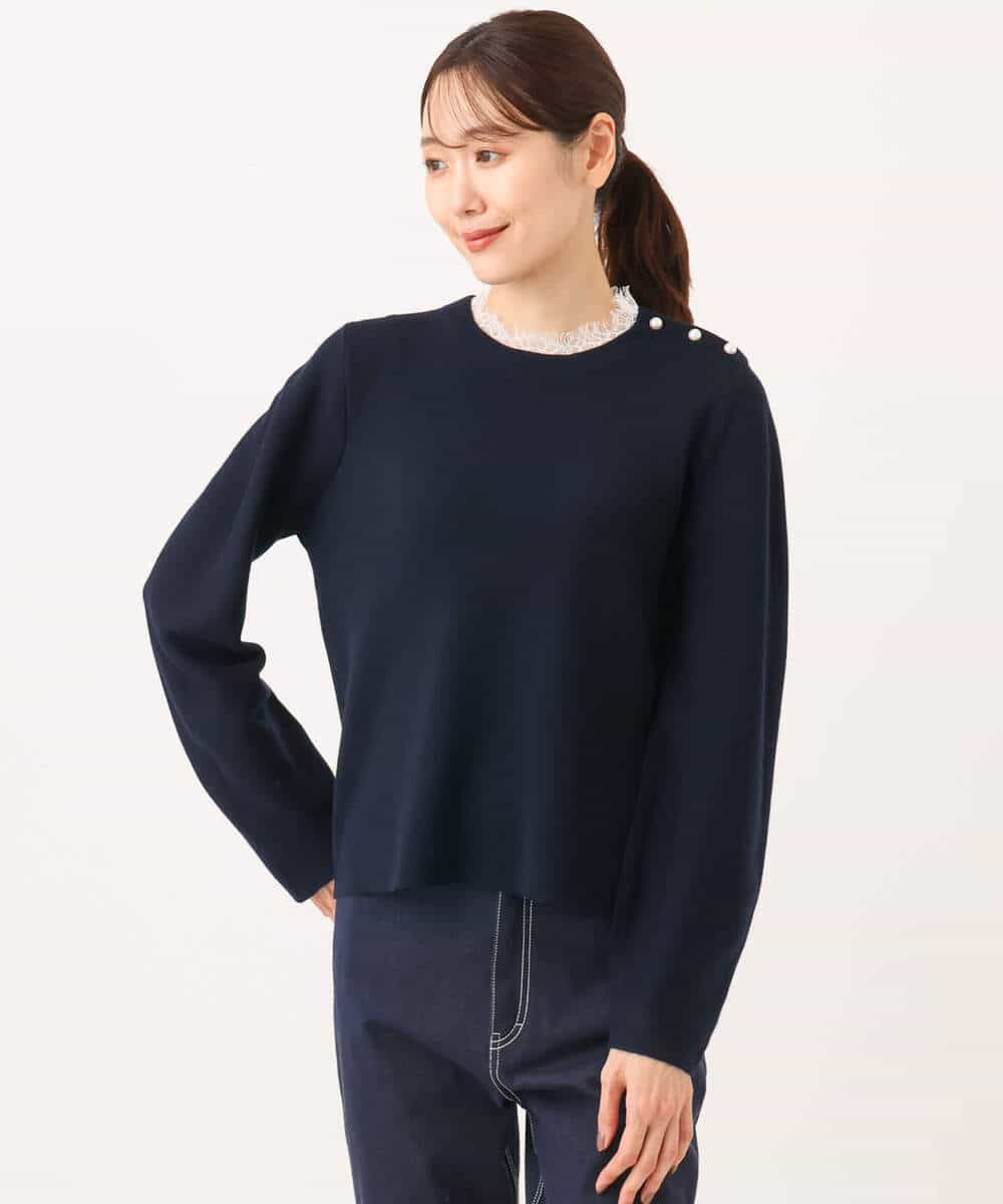 FKFDG65160 MK MICHEL KLEIN(MK ミッシェルクラン) [洗える]スムース編みパフスリーブニット ネイビー