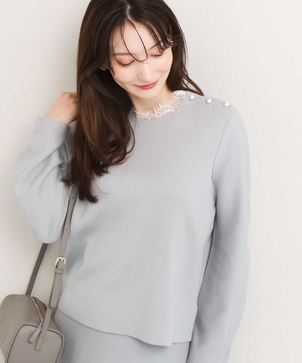 FKFDG65160 MK MICHEL KLEIN(MK ミッシェルクラン) [洗える]スムース編みパフスリーブニット ライトグレー