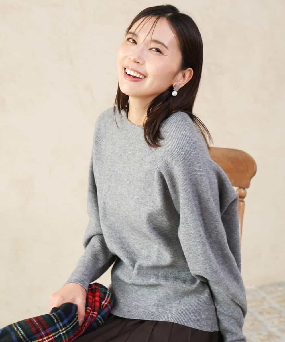FKFDG67150 MK MICHEL KLEIN(MK ミッシェルクラン) [洗える]片畦編みラグランスリーブニット グレー