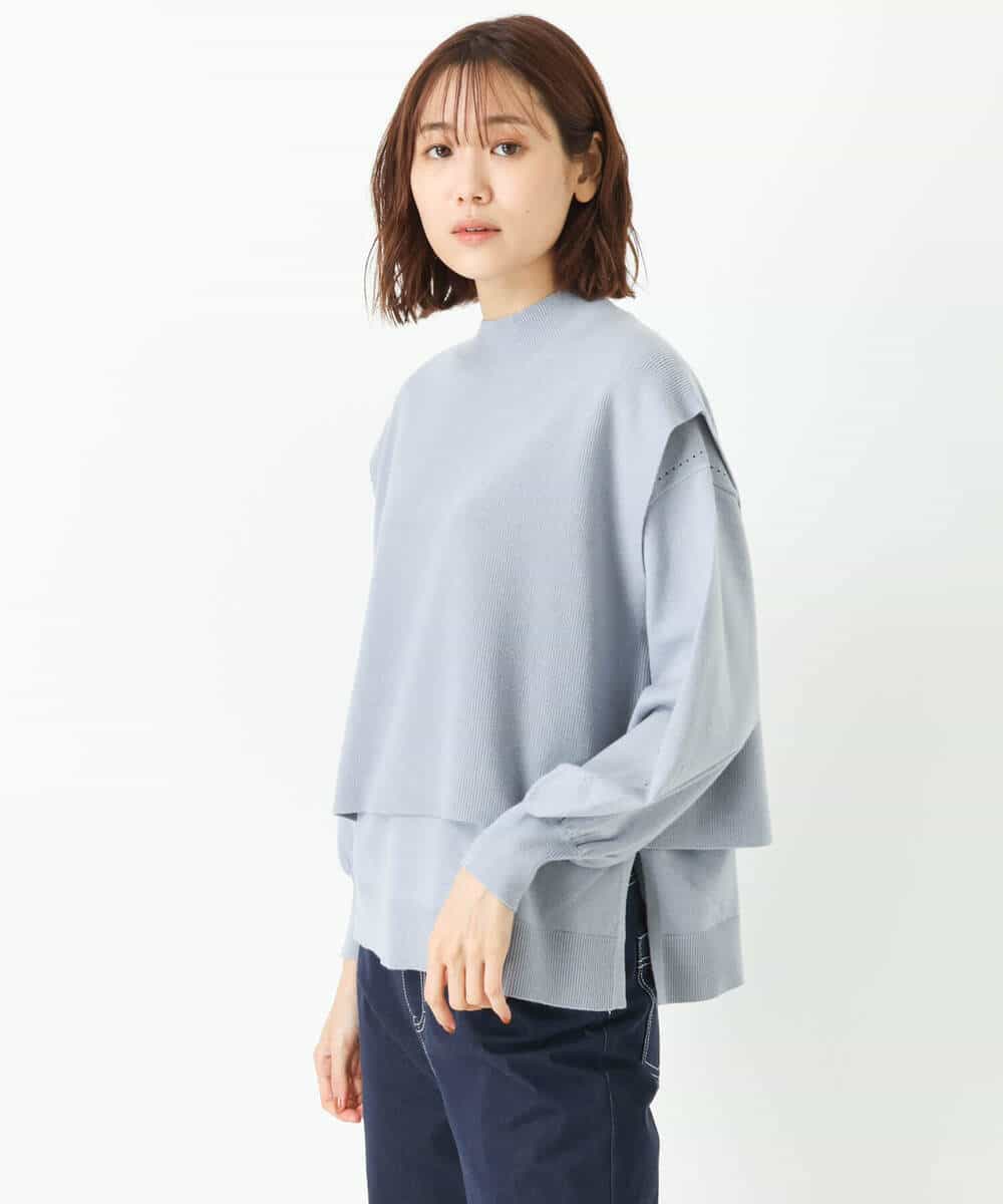 FKFDS10130 MK MICHEL KLEIN(MK ミッシェルクラン) ベスト×クルーネックニットトップス/洗える ライトブルー