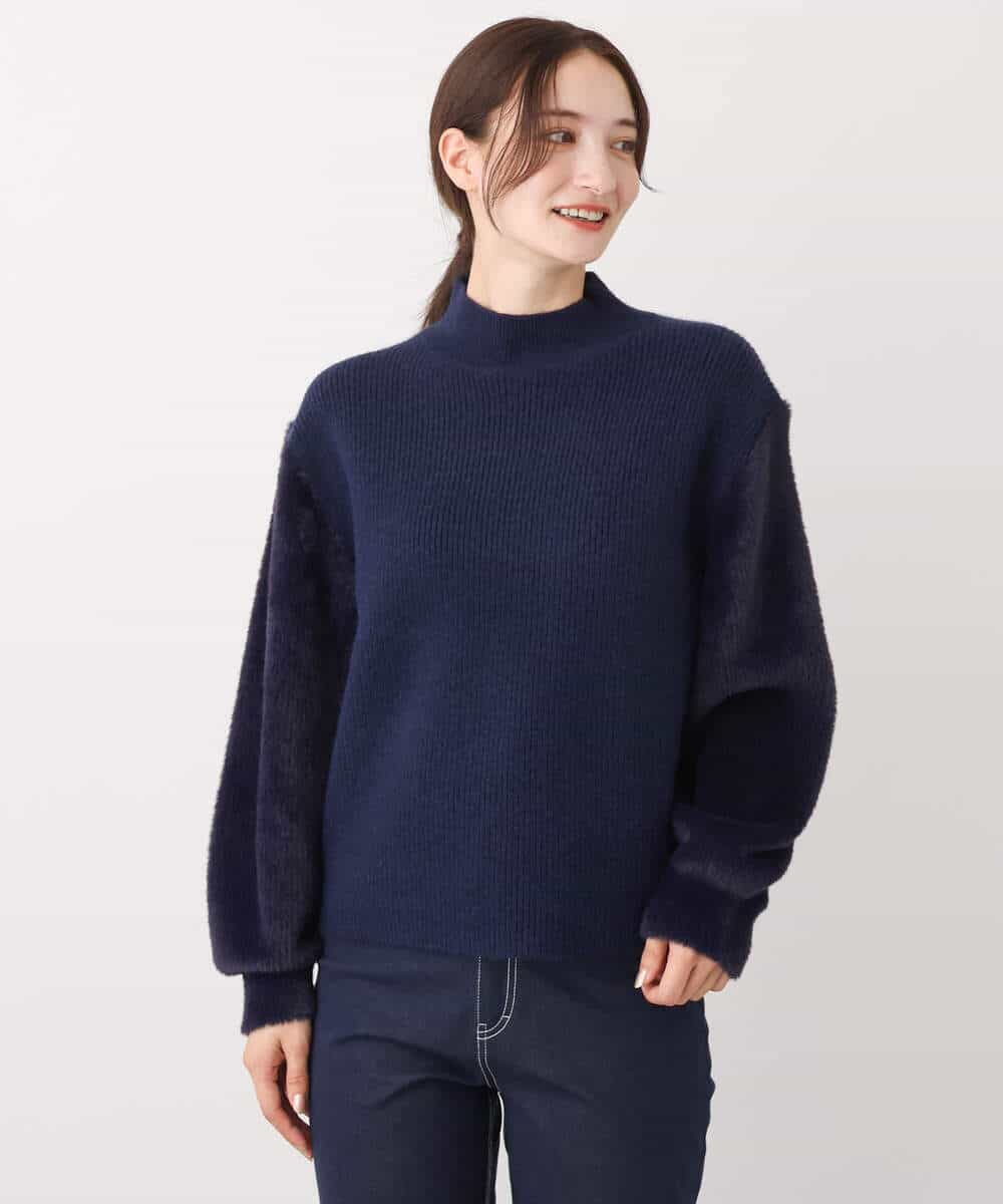 FKFDV04150 MK MICHEL KLEIN(MK ミッシェルクラン) シャギースリーブニットプルオーバー/洗える ブルー